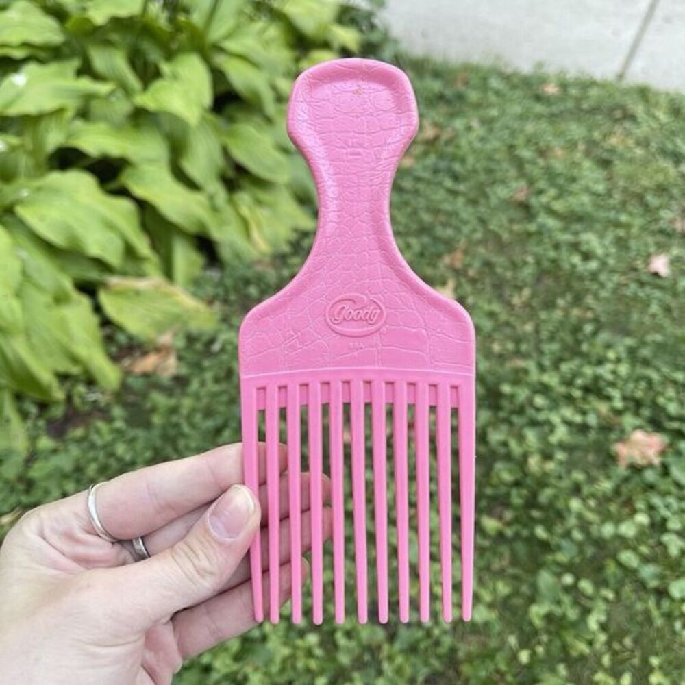 Vintage Used Goody Large Pink Lift Hair Pick‎ Faux Croc Snake Skin Leather